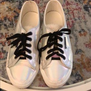 Superga metallic faux fur tennis shoes!